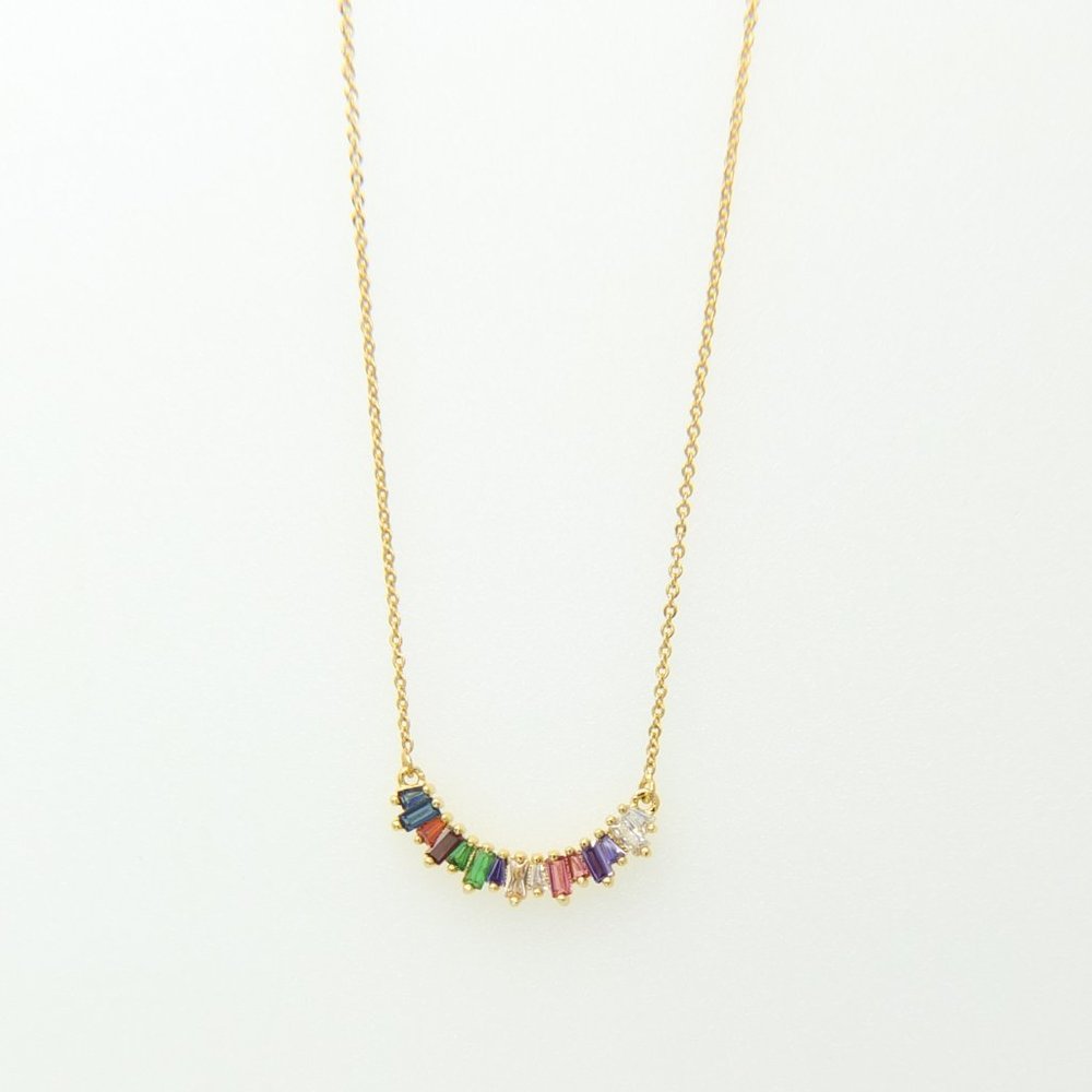 Rainbow Curve Crystal Bar Pendant Necklace - Picture 8 of 11